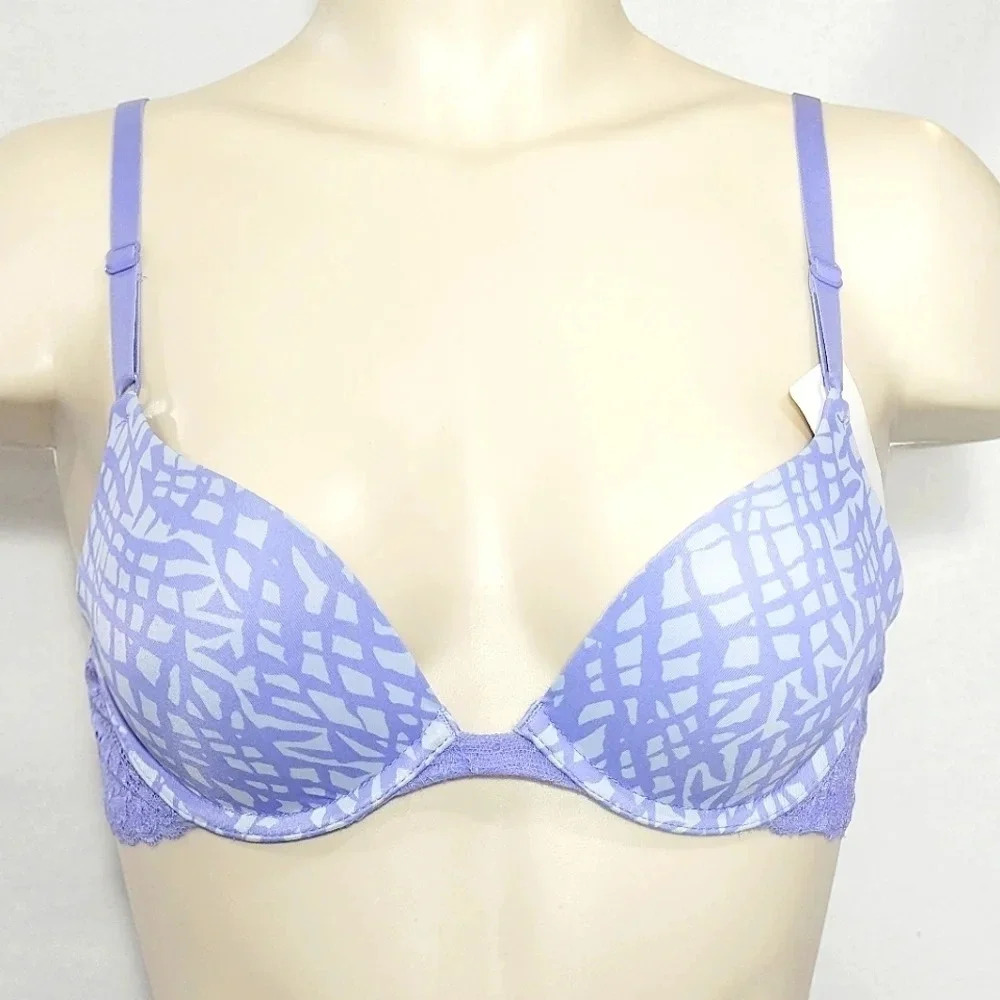 34A Maidenform  7180 One‎ Fabulous Fit Embellished Push Up Bra Blue NWT